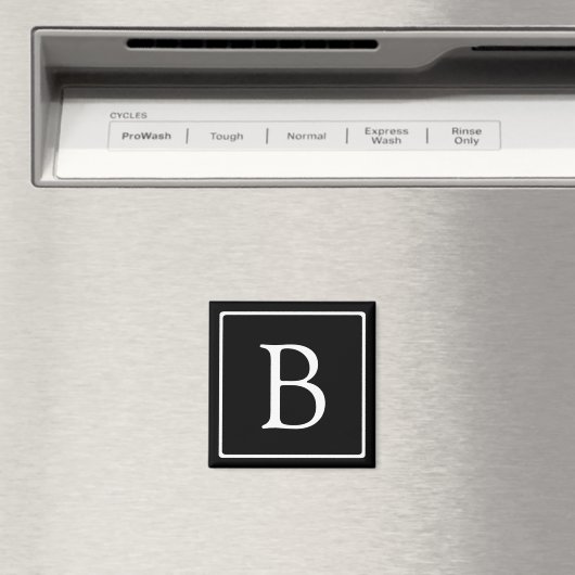 Aimant Monogramme classique simple | Texte noir et blanc (In Situ (Lave-vaisselle))