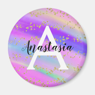 Aimant Monogramme coloré de la Parties scintillant d'or 