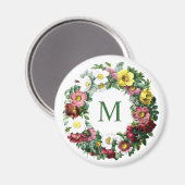 Aimant Monogramme Couronne Florale Vintage (Recto/Verso)