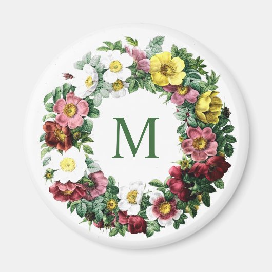Aimant Monogramme Couronne Florale Vintage (Devant)