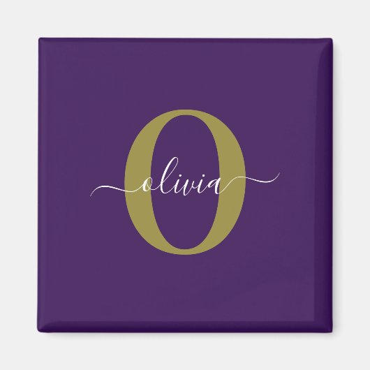 Aimant Monogramme customisé Nom du script Purple White Go (Devant)