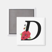 Aimant Monogramme D, lettre D, fleurs, monogramme (Recto/Verso)