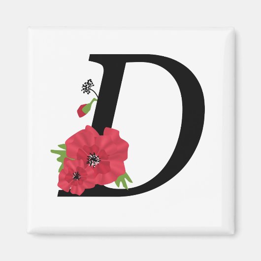Aimant Monogramme D, lettre D, fleurs, monogramme (Devant)