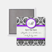 Aimant Monogramme Damas noir et violet Enregistrer la dat (Recto/Verso)