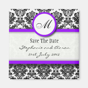 Aimant Monogramme Damas noir et violet Enregistrer la dat