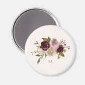 Aimant Monogramme d'aquarelle florale rose-bourgogne mode (Recto/Verso)