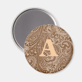 Aimant monogramme de cachemire au chocolat (Recto/Verso)