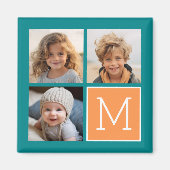 Aimant Monogramme de collage photo orange et bleu (Devant)