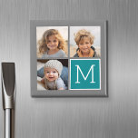 Aimant Monogramme de collection de photos Turquoise et gr<br><div class="desc">Utilisez 3 photos carrés pour créer un cadeau unique et personnel. Ou vous pouvez garder le chiot hipster et faire un gardien branché. Si vous avez besoin d'ajuster les images,  cliquez sur l'outil personnaliser pour apporter des modifications.</div>