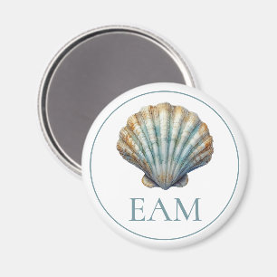 Aimant Monogramme de coquille bleu côtier