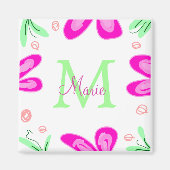 Aimant monogramme de fleur rose ajouter nom lettre feuill (Devant)
