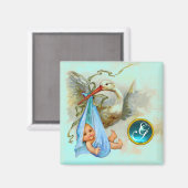 Aimant MONOGRAMME de la DOUCHE 2 de BÉBÉ de CIGOGNE, (Recto/Verso)