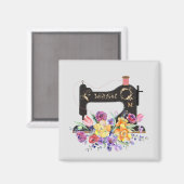 Aimant Monogramme de la machine à coudre Vintage florale (Recto/Verso)