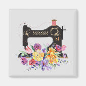 Aimant Monogramme de la machine à coudre Vintage florale (Devant)