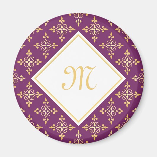 Aimant Monogramme de luxe violet et or Quatre Floral (Devant)