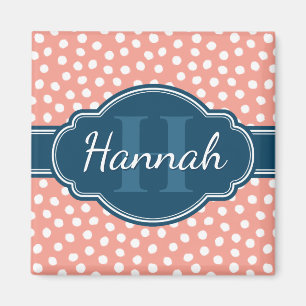 Aimant Monogramme de marine Motif rose blanc pointillé