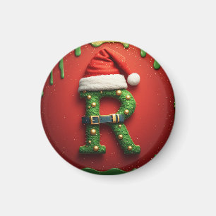 Aimant Monogramme de Noël R avec chapeau de Père Noël – C