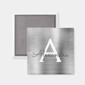 Aimant Monogramme de nom en métal brossé argenté (Recto/Verso)