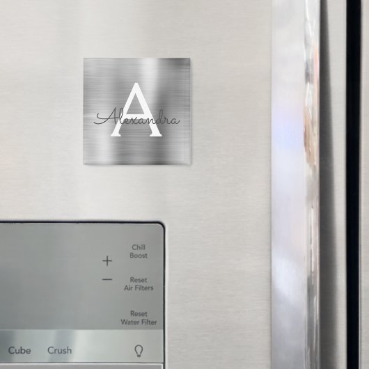 Aimant Monogramme de nom en métal brossé argenté (In situ (réfrigérateur))