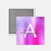 Aimant Monogramme de nom en métal brossé violet (Recto/Verso)