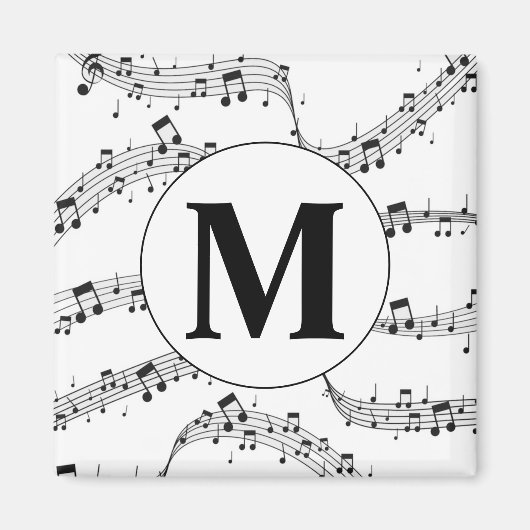 Aimant Monogramme de note de musique noire et blanche (Devant)