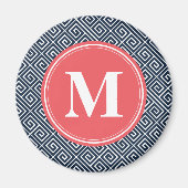 Aimant Monogramme de pastèque Motif clé bleu de la marine (Devant)