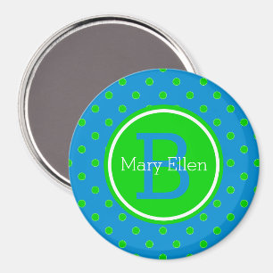 Aimant Monogramme de point de polka bleu et vert été