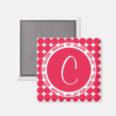 Aimant Monogramme de point de polka rouge (Recto/Verso)