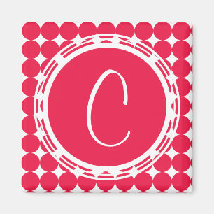 Aimant Monogramme de point de polka rouge