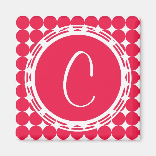 Aimant Monogramme de point de polka rouge (Devant)