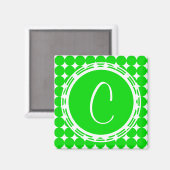 Aimant Monogramme de point de polka vert (Recto/Verso)