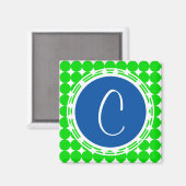 Aimant Monogramme de point Polka bleu et vert (Recto/Verso)