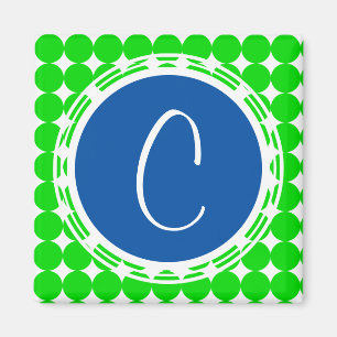 Aimant Monogramme de point Polka bleu et vert