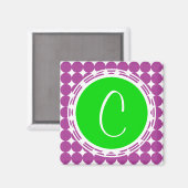 Aimant Monogramme de point Polka vert et violet (Recto/Verso)