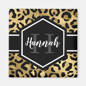 Aimant Monogramme de points de léopard noir or (Devant)