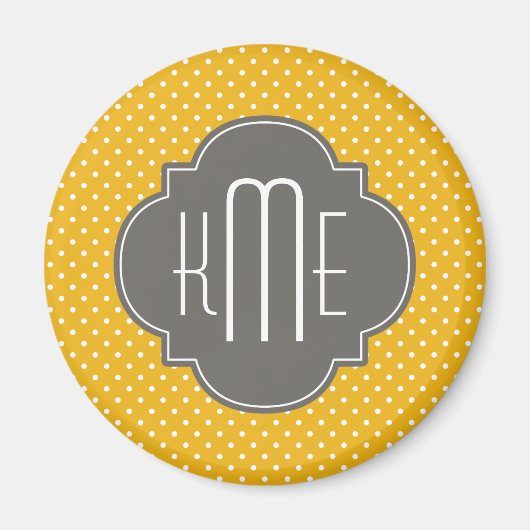 Aimant Monogramme de Quatrefoil Blanc Jaune Pois (Devant)