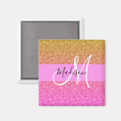 Aimant Monogramme de reflet rose et or Parties scintillan (Recto/Verso)