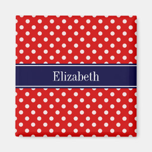 Aimant Monogramme de ruban bleu bleu marine Pois rouge