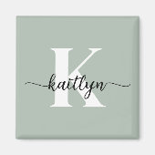 Aimant Monogramme de script vert Sage (Devant)