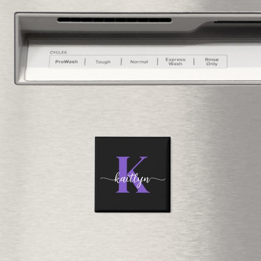 Aimant Monogramme de script violet noir (In Situ (Lave-vaisselle))