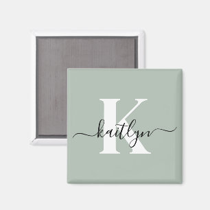 Aimant Monogramme de style moderne vert sauge