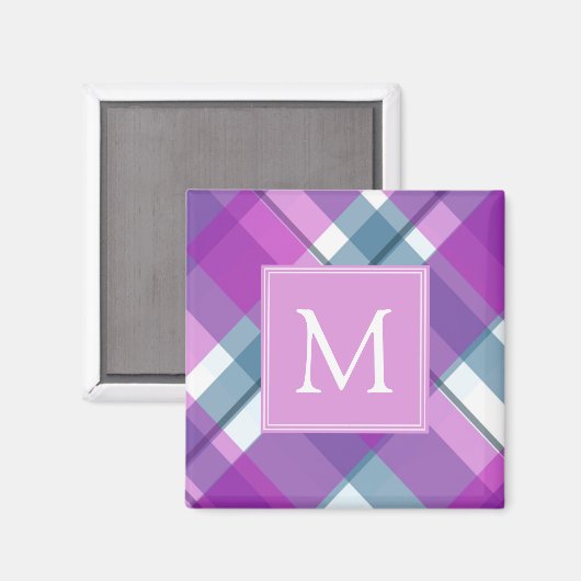 Aimant Monogramme de Tartan violet (Recto/Verso)