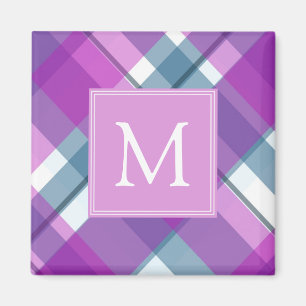Aimant Monogramme de Tartan violet
