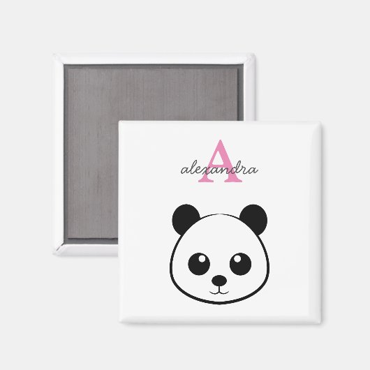 Aimant Monogramme de visage de panda souriant (Recto/Verso)