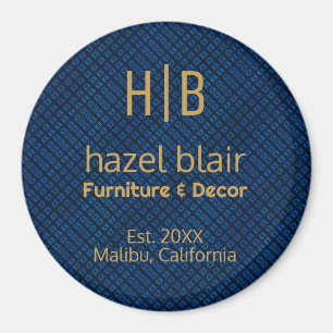 Aimant Monogramme d'or minimaliste Motif bleu