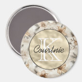 Aimant Monogramme doré floral marron crème (Recto/Verso)
