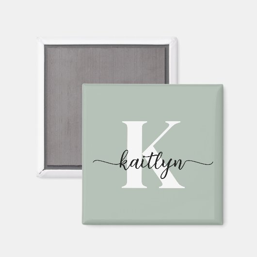 Aimant Monogramme écriture vert sauge (Recto/Verso)