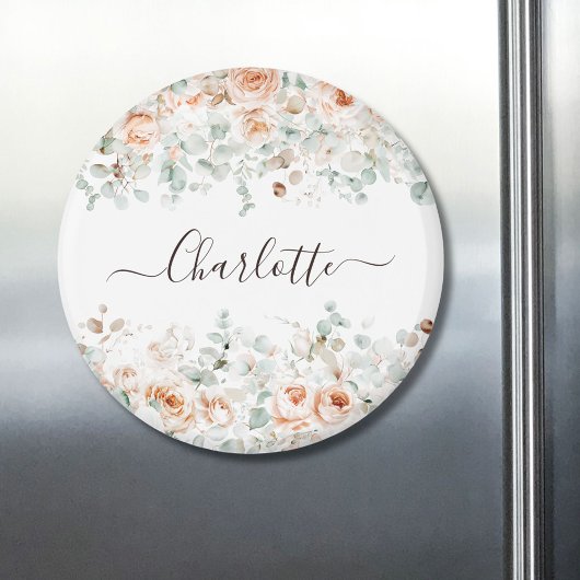 Aimant Monogramme Élégant Floral de Rose Rustique et Feui