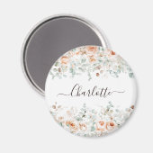 Aimant Monogramme Élégant Floral de Rose Rustique et Feui (Recto/Verso)