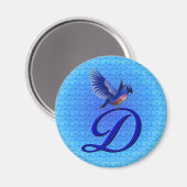 Aimant Monogramme élégant initial D Bluebird (Recto/Verso)